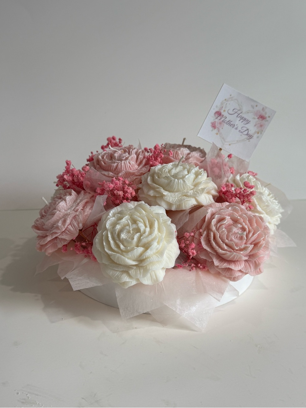 Pink and White Peonies Candle Bouquet